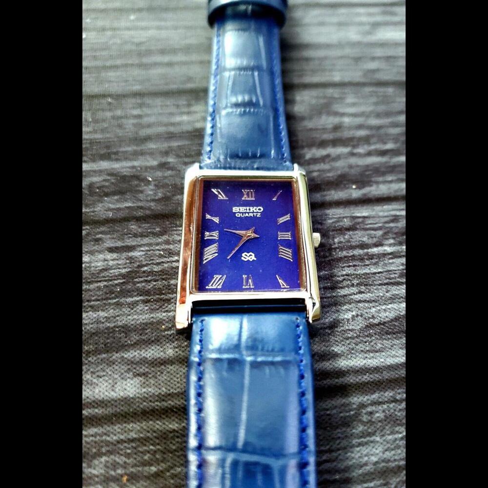 Vintage Mens Tank Blue Wave Dial Dress Watch New‎ Mvt & Batt